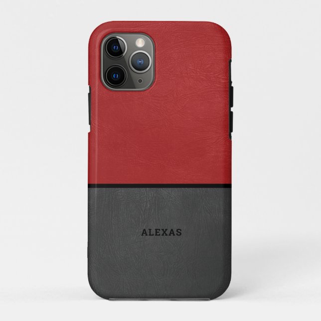 Coques Case-Mate iPhone Fractionner l'écran en faux cuir rouge et gris (Dos)