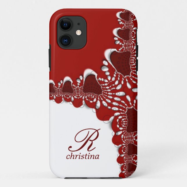 Coques Case-Mate iPhone Fractures de dentelle tribale rouge blanc Monogram (Dos)