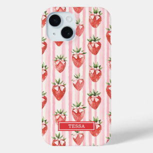 Coque Case-Mate iPhone Fraises à l'aquarelle avec des nœuds coquettes