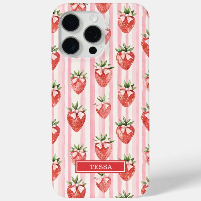 Coques Case-Mate iPhone Fraises à l'aquarelle avec des nœuds coquettes (Verso)