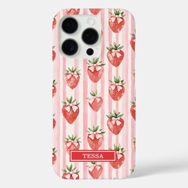 Coques Case-Mate iPhone Fraises à l'aquarelle avec des nœuds coquettes (Verso)