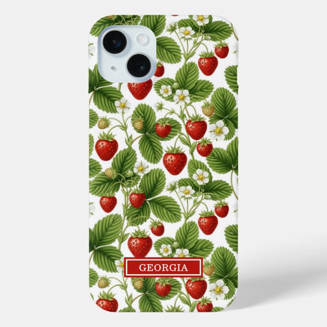 Coques Case-Mate iPhone Fraises à l'aquarelle Monogrammées (Verso)
