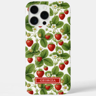 Coque iPhone 16 Pro Max Fraises à l'aquarelle Monogrammées