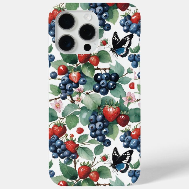 Coques Case-Mate iPhone Fraises Blueberries et papillons Floral (Verso)