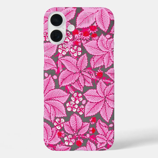 Coques Case-Mate iPhone Fraises et Feuilles Art Nouveau, rose et gris (Verso)
