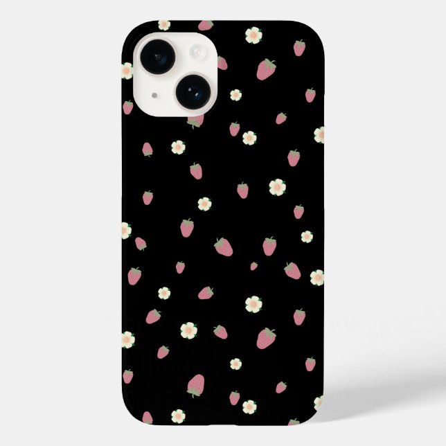 Coques Case-Mate iPhone Fraises et fleurs Motif noir (Verso)