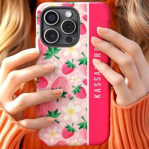 Coque Case-Mate iPhone Fraises florales Nom personnalisé