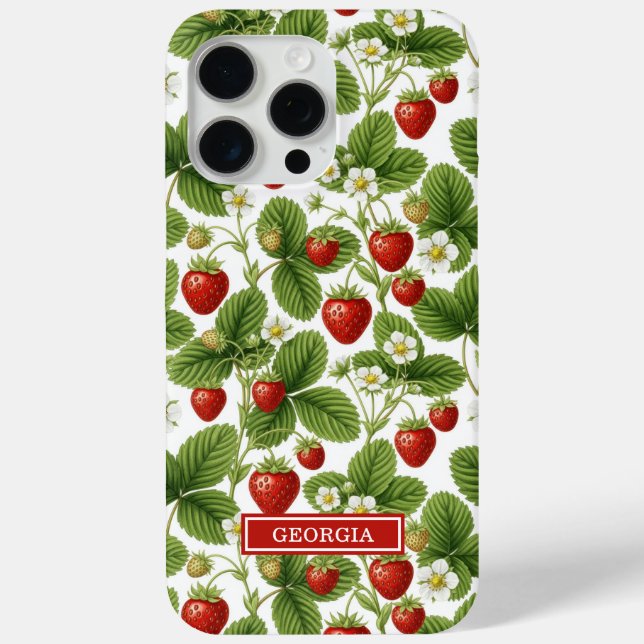 Coques Case-Mate iPhone Fraises Monogrammées Aquarelle (Verso)