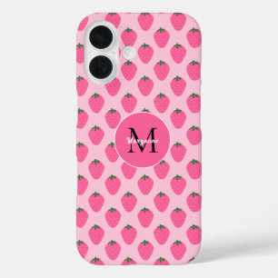 Coque Pour iPhone 16 Fraises roses, mignonnes customisées