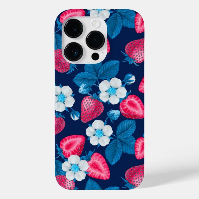 Coques Case-Mate iPhone Fraises roses sur bleu (Verso)