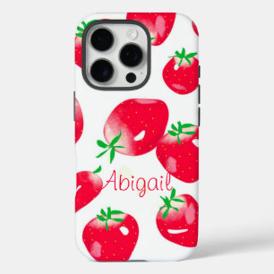 Coque iPhone 16 Pro Fraises rouges fraîches (blanches) Personnalisées
