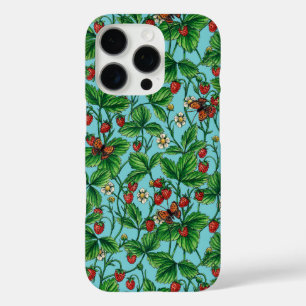 Coque iPhone 16 Pro Fraises sauvages sur bleu piscine