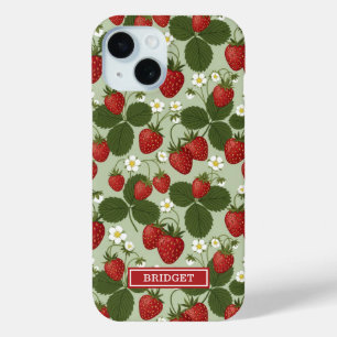 Coque Case-Mate iPhone Fraises sur monogramme vert
