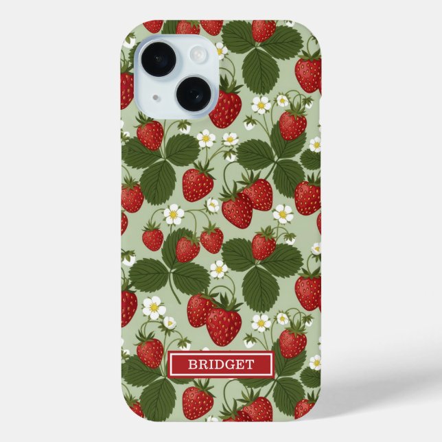 Coques Case-Mate iPhone Fraises sur monogramme vert (Verso)