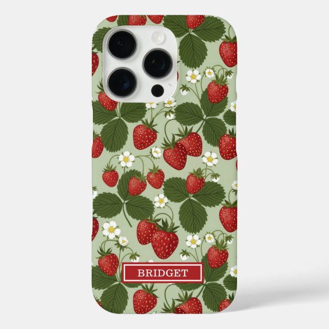 Coques Case-Mate iPhone Fraises sur monogramme vert (Verso)