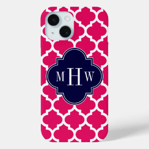 Coque Case-Mate iPhone Framboise Wht Marocain #5 Navy 3 Monogramme Initia