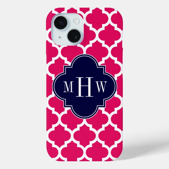 Coques Case-Mate iPhone Framboise Wht Marocain #5 Navy 3 Monogramme Initia (Verso)