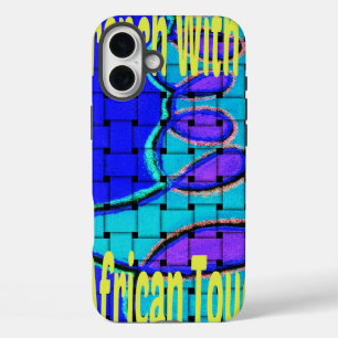 Coque Pour iPhone 16 Plus Français Bleu Africain Tissé Abstrait violet forme
