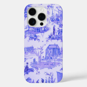 Coque iPhone 16 Pro Français Bleu Blanc Toile Chinoiserie Style Rustiq