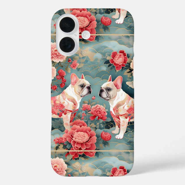Coques Case-Mate iPhone French Bulldog Pastel Fleurs roses Vagues (Verso)