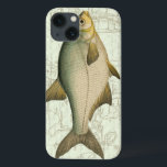 Coques Pour iPhone Freshwater Fish on Map<br><div class="desc">This art print illustrates a detailed painting of a freshwater fish. The background is a vintage map in light aquatic color. This design would perfectly fit any product of your fishing collection.</div>