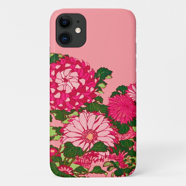 Coques Case-Mate iPhone Frontière des fleurs japonaises, Fuchsia et Coral  (Dos)