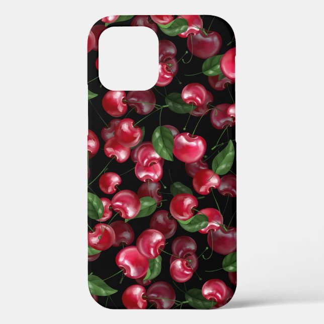 Coques Case-Mate iPhone Fruit cerise sur noir (Verso)