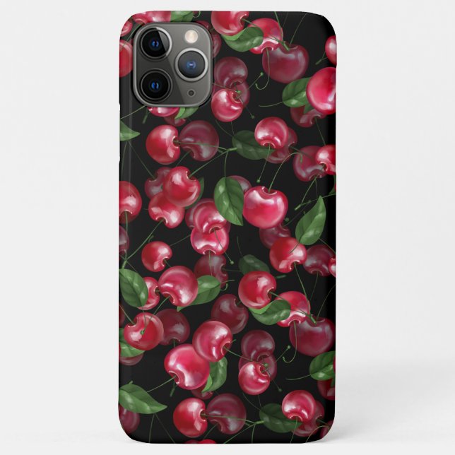 Coques Case-Mate iPhone Fruit cerise sur noir (Dos)