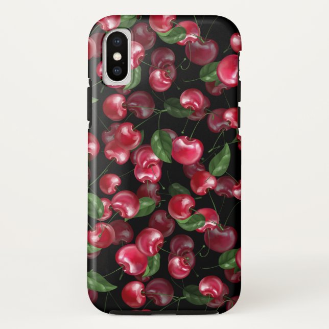 Coques Case-Mate iPhone Fruit cerise sur noir (Dos)