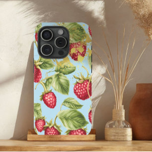 Coque Case-Mate iPhone Fruit de framboise rouge, bleu pastel et or