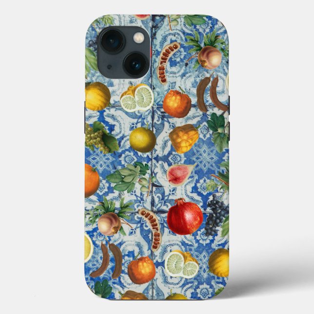 Coques Case-Mate iPhone Fruit d'été méditerranéen & Mosaïque Bleue Blanc (Verso)