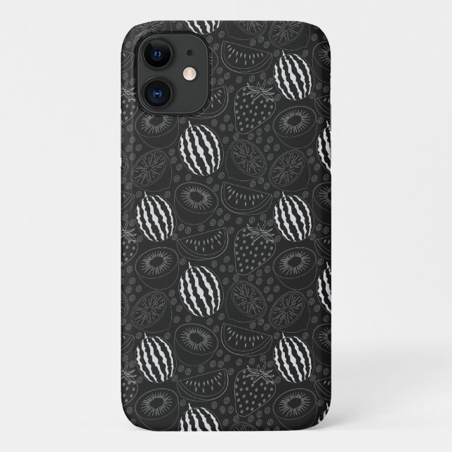 Coques Case-Mate iPhone Fruit sans couture motif noir et blanc Tropical (Dos)