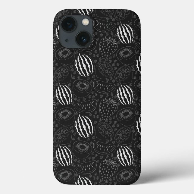 Coques Case-Mate iPhone Fruit sans couture motif noir et blanc Tropical (Verso)