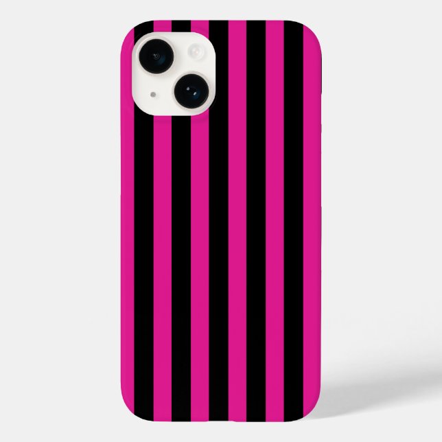 Coques Case-Mate iPhone Fuchsia and black candy stripes (Verso)