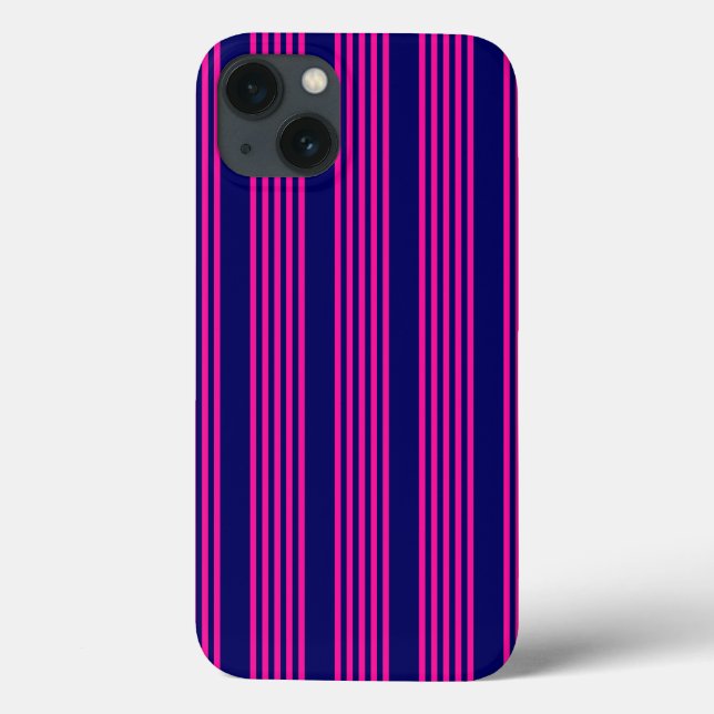 Coques Case-Mate iPhone Fuchsia et bleu marine cinq bandes motif (Verso)