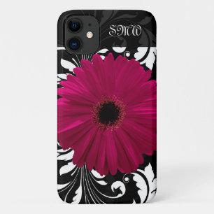Coques Pour iPhone Fuchsia Gerbera Daisy avec un vent noir et blanc