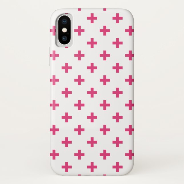 Coques Case-Mate iPhone Fuchsia polka croise sur blanc (Dos)