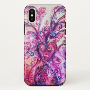 COQUE POUR iPhone XS FUCHSIA ROSE FLEURIES BLANCHES AVEC LE COEUR