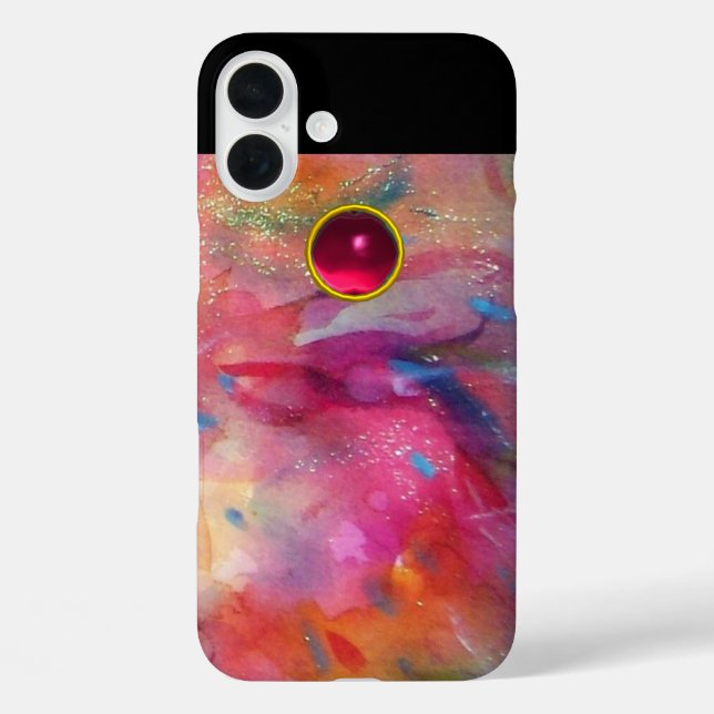 COQUES Case-Mate iPhone FUCHSIA ROUGE BLEU ABSTRAIT 3D ROSE RUBY GEMSTONE (Verso)