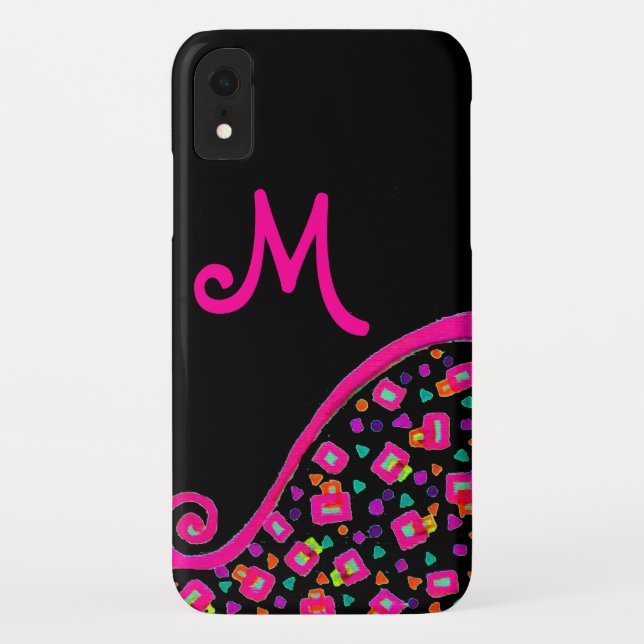 COQUES Case-Mate iPhone FUCHSIE ROSE NOIR DÉCO MONOGRAM ABSTRAIT (Dos)