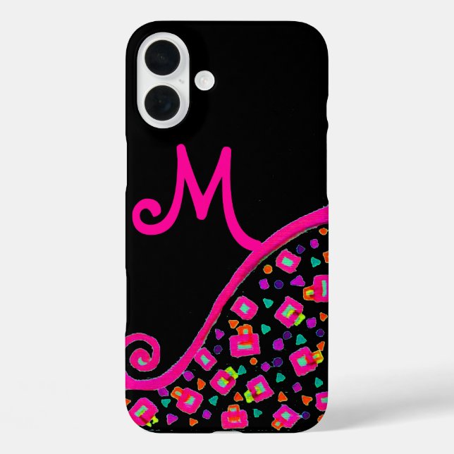 COQUES Case-Mate iPhone FUCHSIE ROSE NOIR DÉCO MONOGRAM ABSTRAIT (Verso)