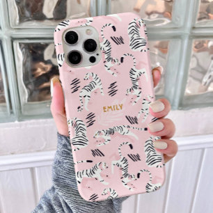 Coque iPhone 16 Pro Fun mignon Cheetah Rose Zebra personnalisé