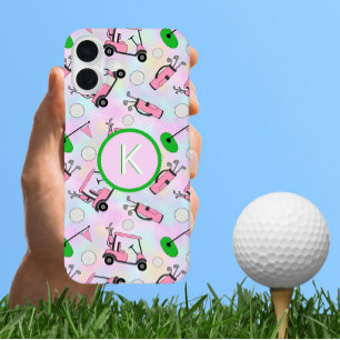 Coque Pour iPhone 16 Plus Fun Pink Feminine Golf Design et Monogramme person