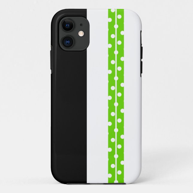 Coques Case-Mate iPhone Fun Sporty Black Green Polka Dotted Racing Stripes (Dos)