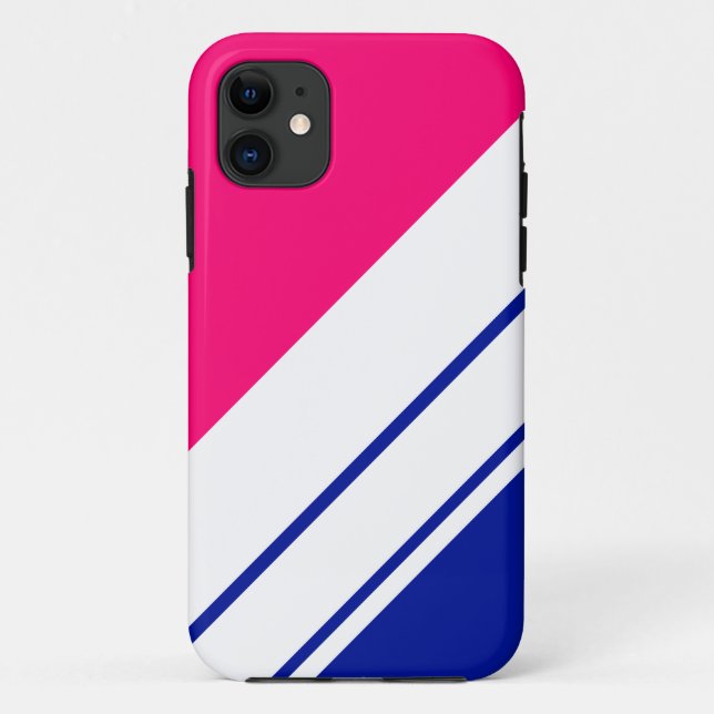 Coques Case-Mate iPhone Fun Sporty Bright Rose Navy White Racing Stripes (Dos)