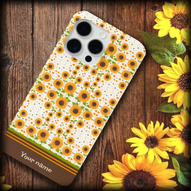 Coques Case-Mate iPhone Fun Sunflower Jaune Motif unique Nom personnalisé (Créateur téléchargé)