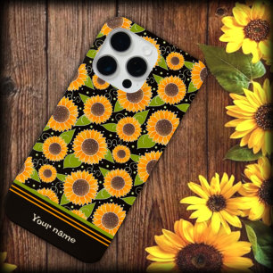 Coque Case-Mate iPhone Fun Tournesol Jaune Noir Motif Personnalisé Nom