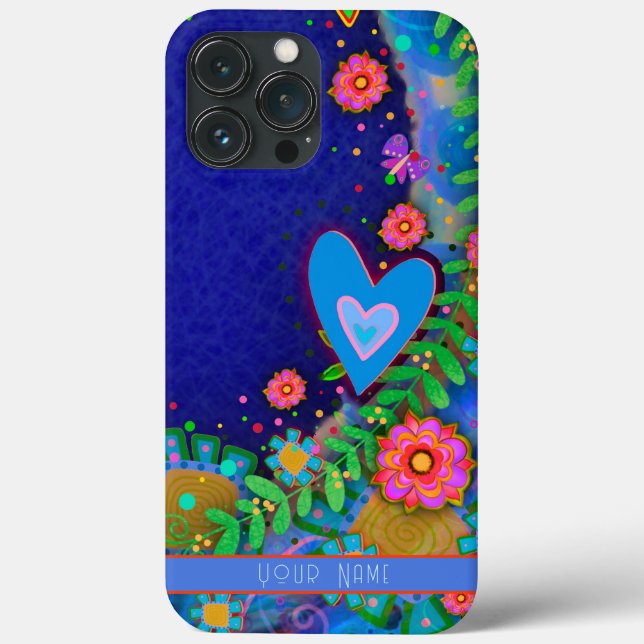 Coques Case-Mate iPhone Fun Whimsical Blue Heart Floral Inspirivity Art (Verso)