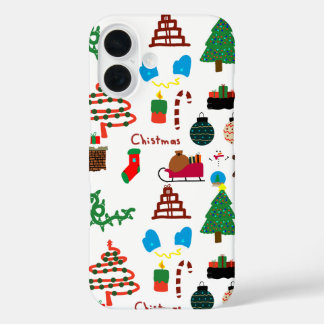 Coque Pour iPhone 16 Funda Navidad Doodle 