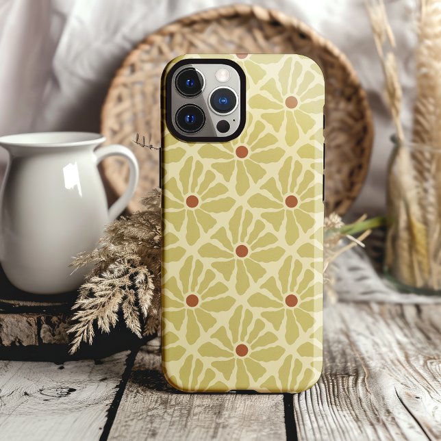 Coques Case-Mate iPhone Funky Boho Fleurs Dessinées À La Main Mustard Jaun (bold boho hand drawn flowers in mustard yellow funky groovy phone case)